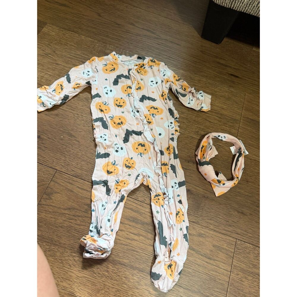 Milkberry Bamboo Halloween Spooky Season Ruffle Baby Girl Onsie 3-6 M Pink